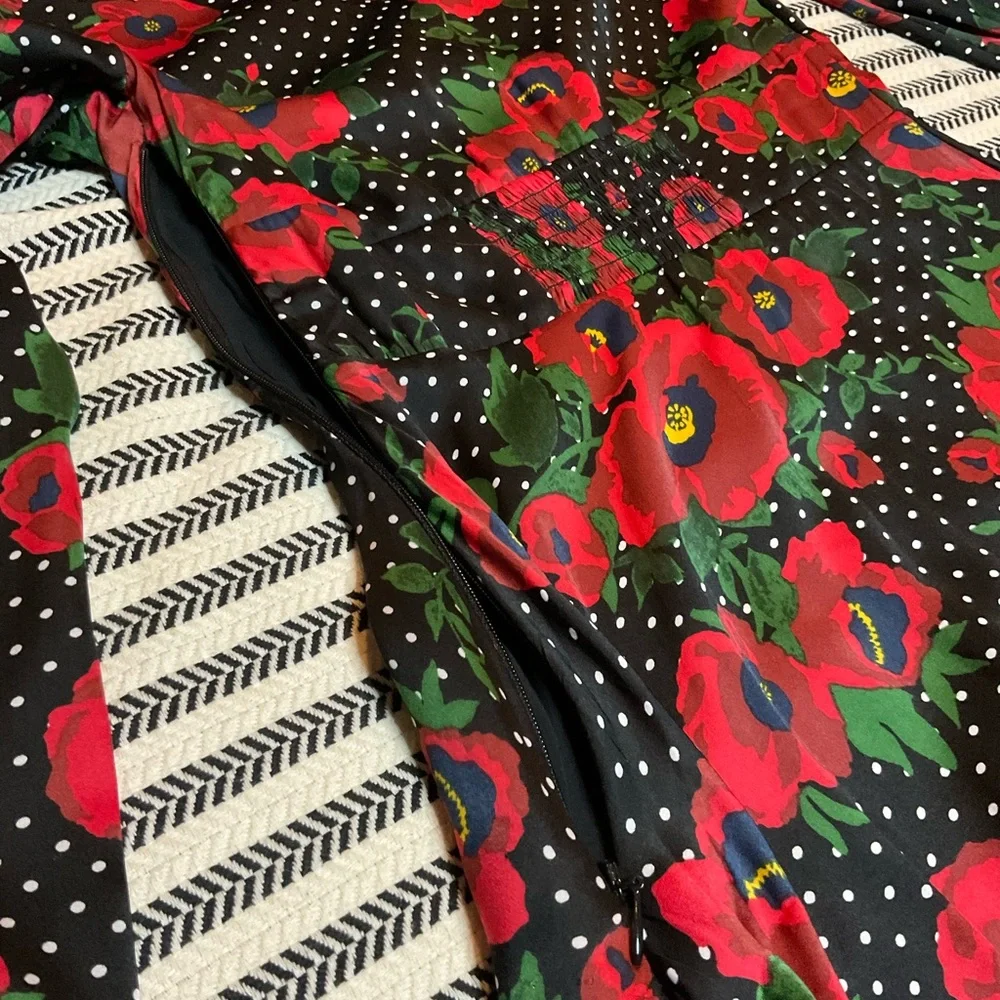 Free People Black and Red Floral‎ Long Sleeve Dress